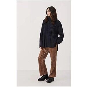 PART TWO Rennahpw Cableknit Organic Cotton Fisherman Sweater Turtleneck Navy M